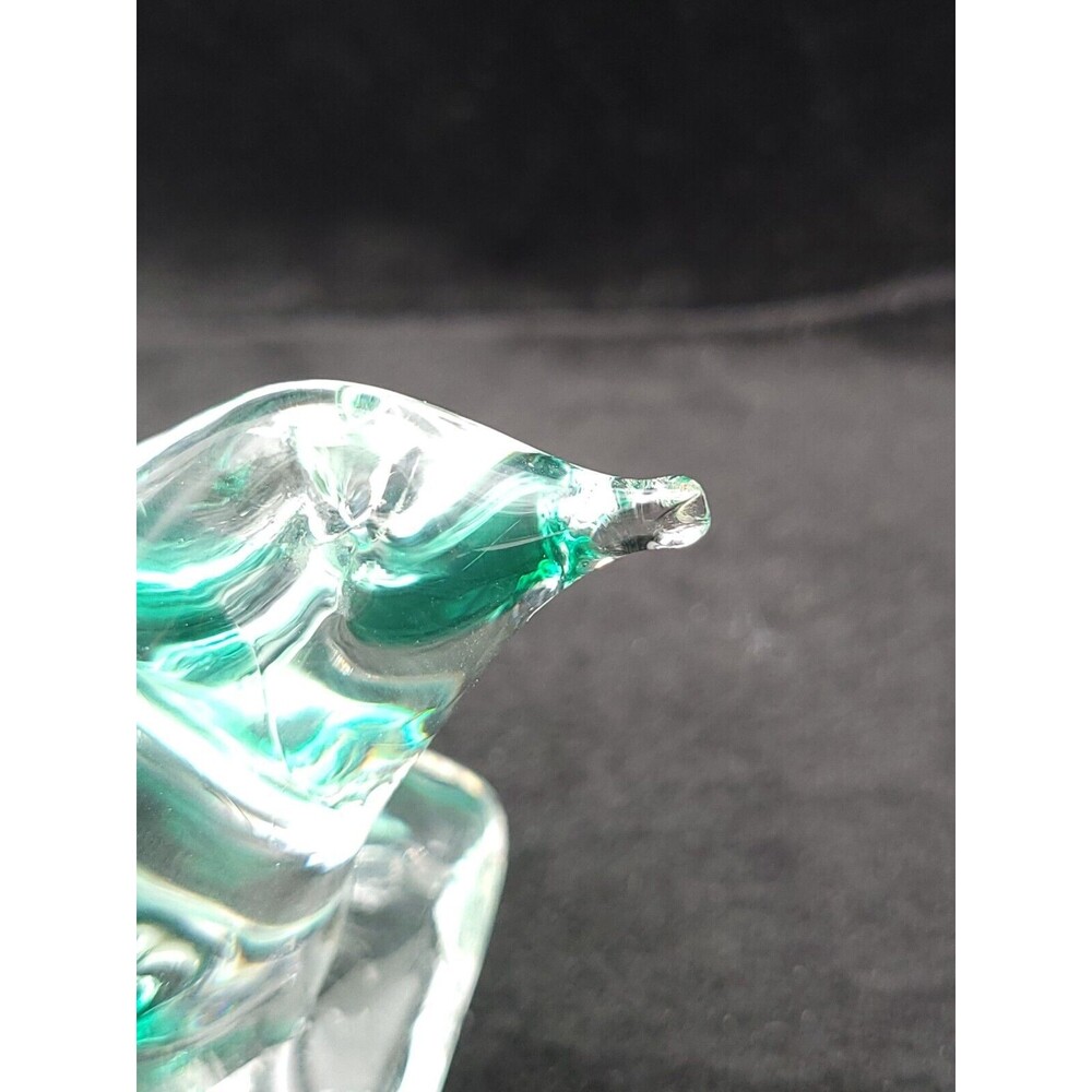Small Art Glass bird Figurine Green‎ And Clear Hand Blown Sculpture - Picture 10 of 11